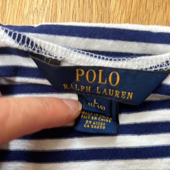 Girls Polo Ralph Lauren navy stripe T-shirt (size L 10/12) - Picture 4 of 6
